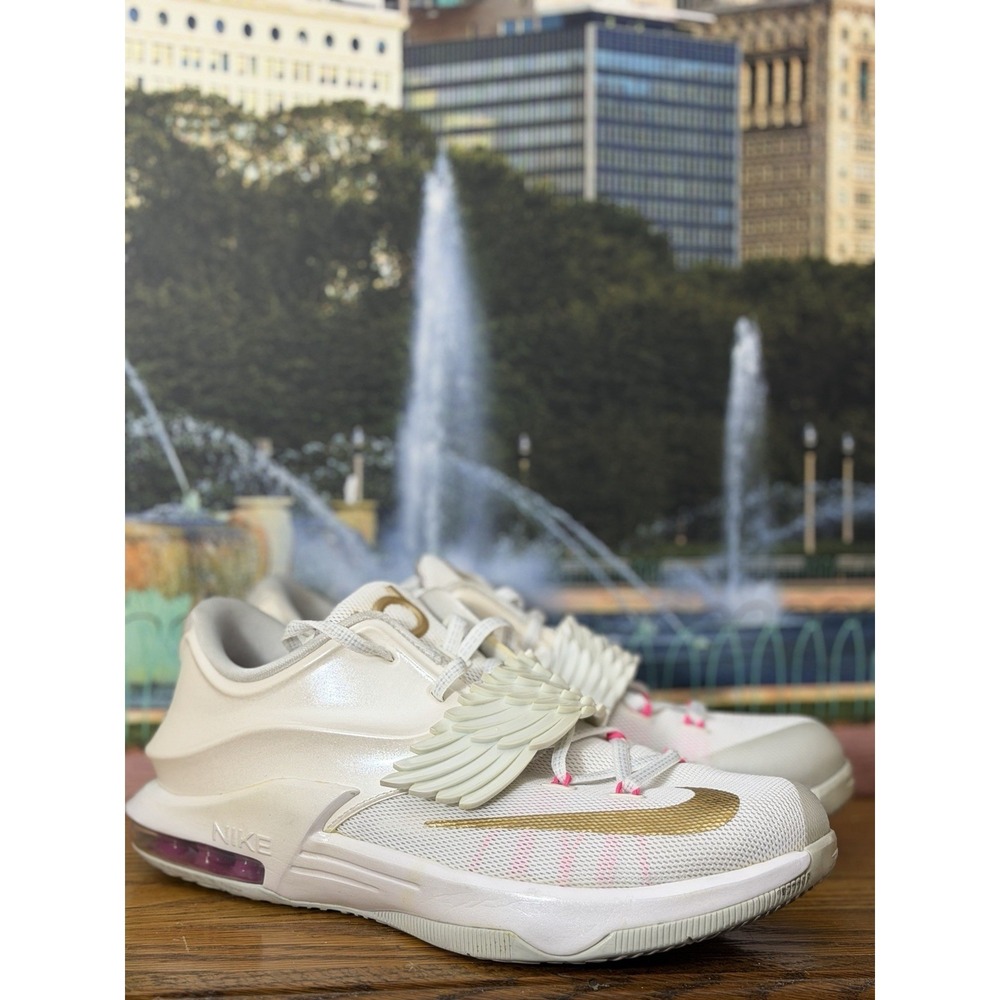 Nike KD 7 GS Aunt Pearl White Metallic Gold Pink Basketball Sneakers 7Y 8.5 W